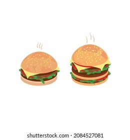 Burger auf weißem Hintergrund. Set. Flaches Design.