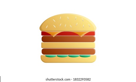 burger on a white background, vector illustration. double burger with double filling. meat, cheese, green filling. hearty lunch. fast food to satisfy hunger.