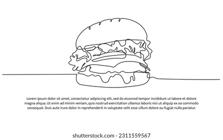 Burger one continuous line design. Decorative elements drawn on a white background.