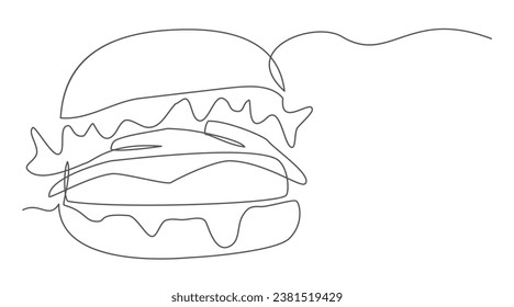 Burger One line drawing isolated on white background