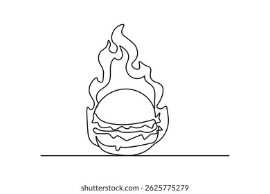 Burger one line drawing  minimalist outline vector illustration  
