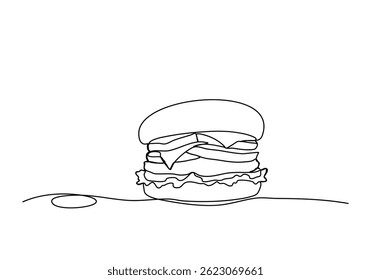 Burger, one line drawing vector illustration.