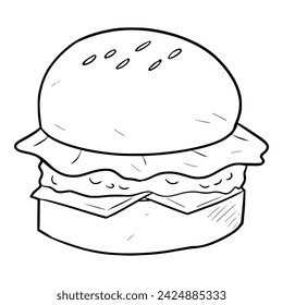 Burger outline hand drawn illustration	