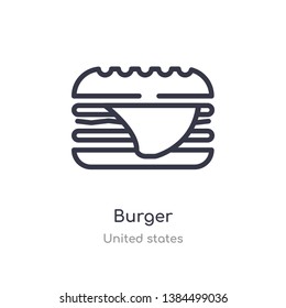 burger outline icon. isolated line vector illustration from united states collection. editable thin stroke burger icon on white background