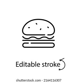 Burger outline icon. Pop art style. Fast food. Snackbar emblem. Bistro logotype. Customizable linear contour symbols collection. Editable stroke. Isolated vector stock illustration