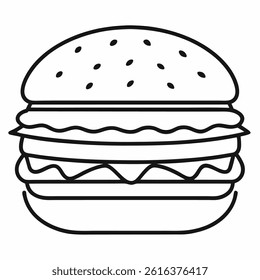 Burger Outline Line Art Icon on White Background Minimal