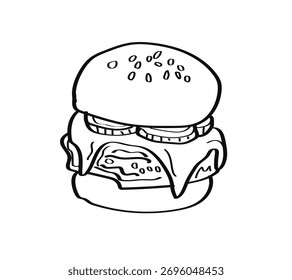 Burger outline vector illustration. Doodle illustration