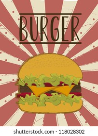 burger over grunge background. vector illustration