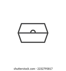 Das Symbol für die Verpackungslinie Burger. Lunch Food Box Linearstil Zeichen für mobiles Konzept und Web-Design. Konvektorsymbol für schnelle Lebensmittelbehälter. Symbol, Logo-Abbildung. Vektorgrafik