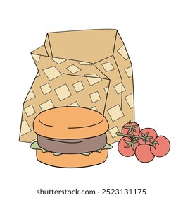 Hamburguesa y una bolsa de papel para ello