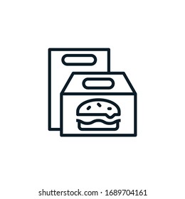 Burger Paper Bag, Takeaway Food Outline Icon. Vector Illustration. Editable Stroke. Isolated Icon Suitable For Web, Infographics, Interface And Apps.