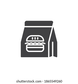 Burger paper bag vector icon. filled flat sign for mobile concept and web design. Takeaway food box glyph icon. Symbol, logo illustration. Vector graphics