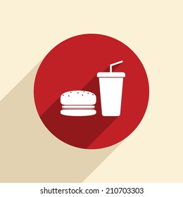 burger and paper cup with a drink.