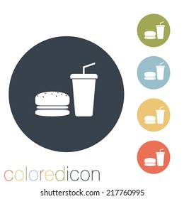 burger and paper cup with a drink.