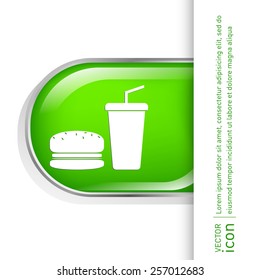 burger and paper cup with a drink. symbol of fast food