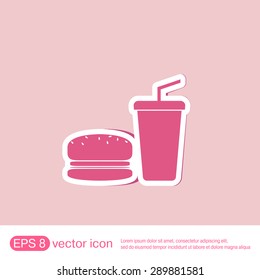 burger and paper cup with a drink. symbol of fast food