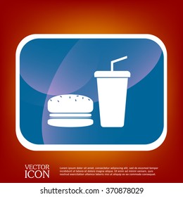 burger and paper cup with a drink. symbol of fast food