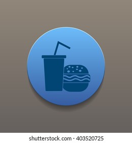 burger and paper cup with a drink. symbol of fast food.