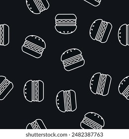 Burger Pattern. Black and white seamless pattern or background with burgers