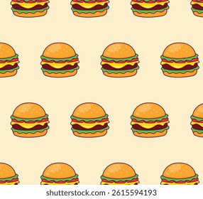Burger pattern. Cartoon cheeseburger. Vector illustration.