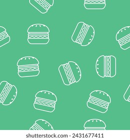 Burger Pattern. Green and white seamless pattern or background with burgers