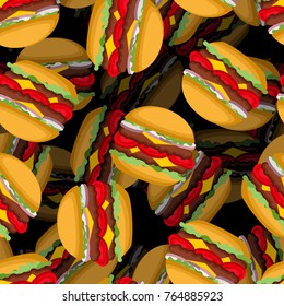 Burger pattern. hamburgers background. fast food texture. Vector illustration
