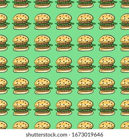 Burger pattern, illustration, vector on white background.