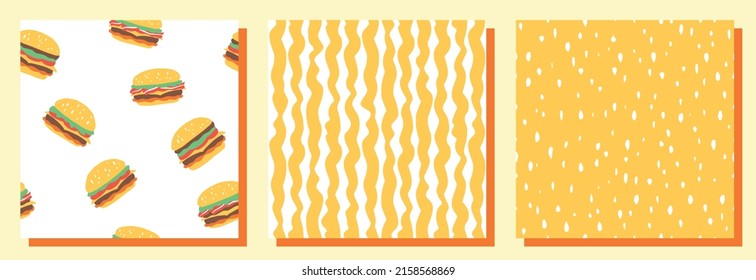 Burger pattern. Seamless illustration. Vector set.