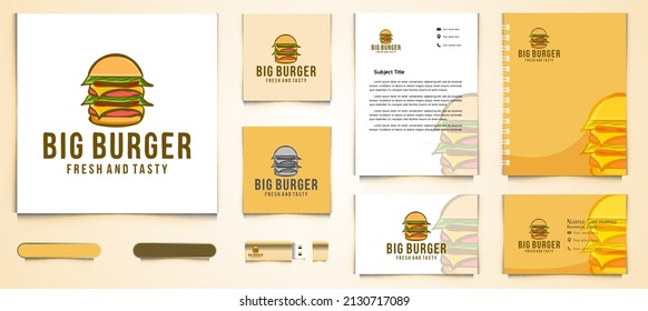 Burger Pile Logo And Business Card Branding Template Designs Inspiration, Vector Illustration