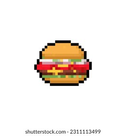 Burger pixel art. Hamburger pixelated. Fast food 8 bit