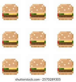 burger pixel art icon for game pattern