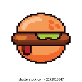 burger pixel art icon isolated