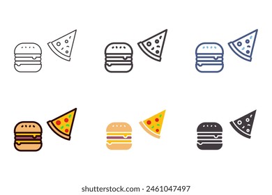 Burger and pizza fast food vector icon. Graphic element for restaurants, delivery, eating