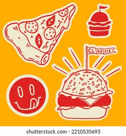 Burger and pizza hand drawn illustration. Doodle vector set.