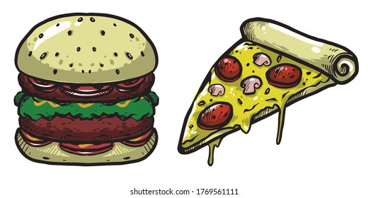 burger and pizza pack vector design