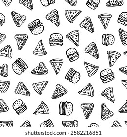 burger and pizza pattern. fast food pattern background. burger pattern background. 