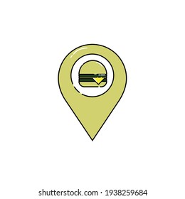 burger place sign vector Illustration, burger map sign icon design vector template, charging  sign icon flat design for website, symbol, logo, icon, sign, app, UI