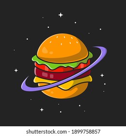 Burger Planet Cartoon Vector Icon Illustration.Food Space Icon Concept Isolated Premium Vector. Flat Cartoon Style