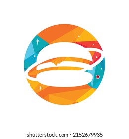 Diseño del logo vectorial del planeta de la hamburguesa. El concepto de café y el logotipo del restaurante.