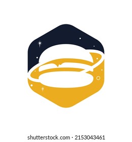 Burger planet vector logo design. Food café and restaurant logo concept.