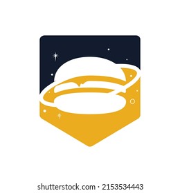 Burger planet vector logo design. Food café and restaurant logo concept.