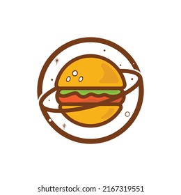 Burger planet vector logo design. Food café and restaurant logo concept.	