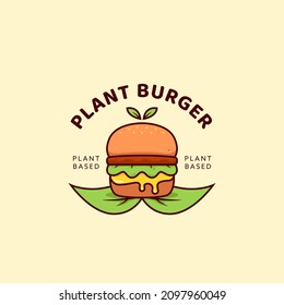 Logo de la flor de la hamburguesa de la planta de Burger, logo de la hamburguesa vegetariana vegetariana a base de plantas