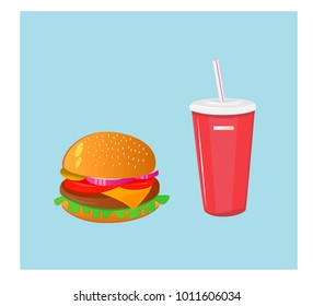 burger and plastic glass with cola