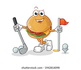 hamburguesa jugando al vector de golf. personaje de caricatura