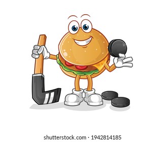 burger playing hockey vector. cartoon character