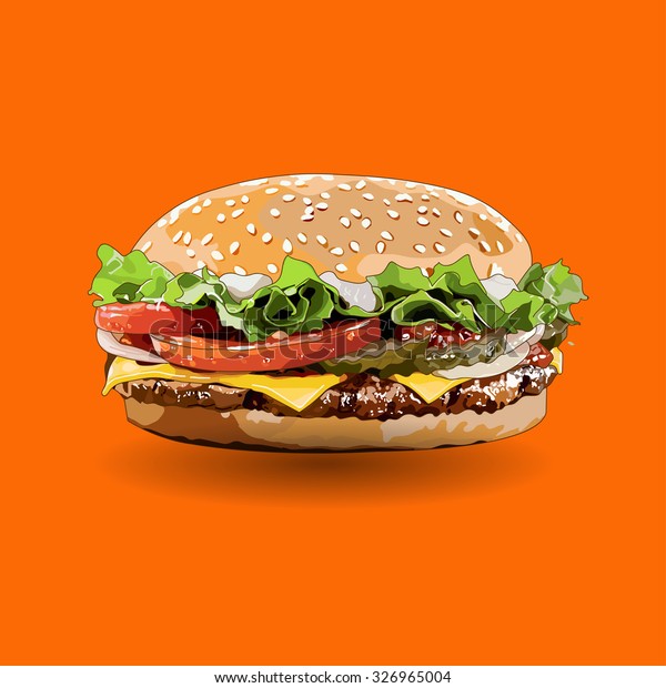 Burger Pop Art On Orange Background Stock Vector (Royalty Free) 326965004