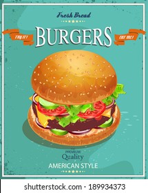 Burger. Poster in American traditional vintage style