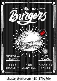 Burger, Poster, Sign, Chalkboard Drawings