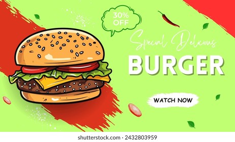 burger price burger 30% off discount special delicious burger. Burger food banner template for social media promotion. hamburger template for social media sale.